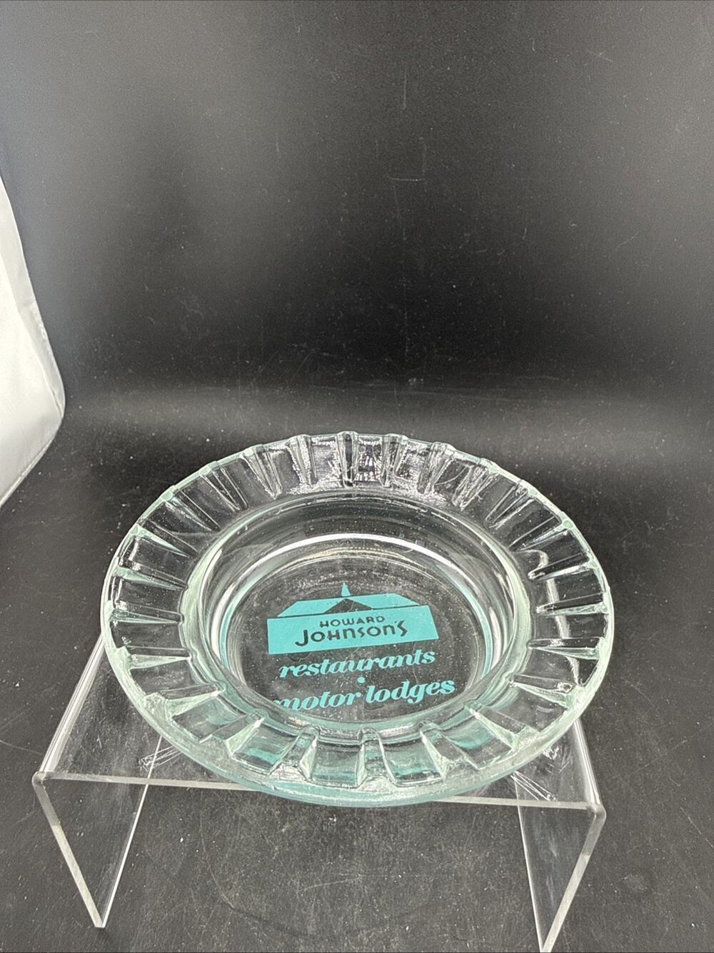 Vintage MCM Ashtray Howard Johnson's Restaurants & Motor Lodges Glass Blue Logo